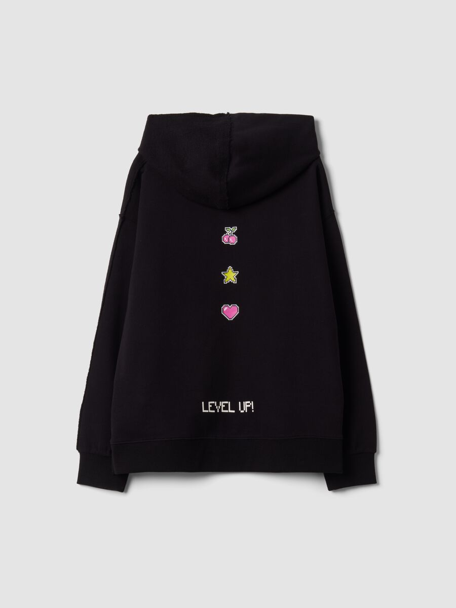 Felpa nera in puro cotone con cappuccio relaxed fit con scritte_2