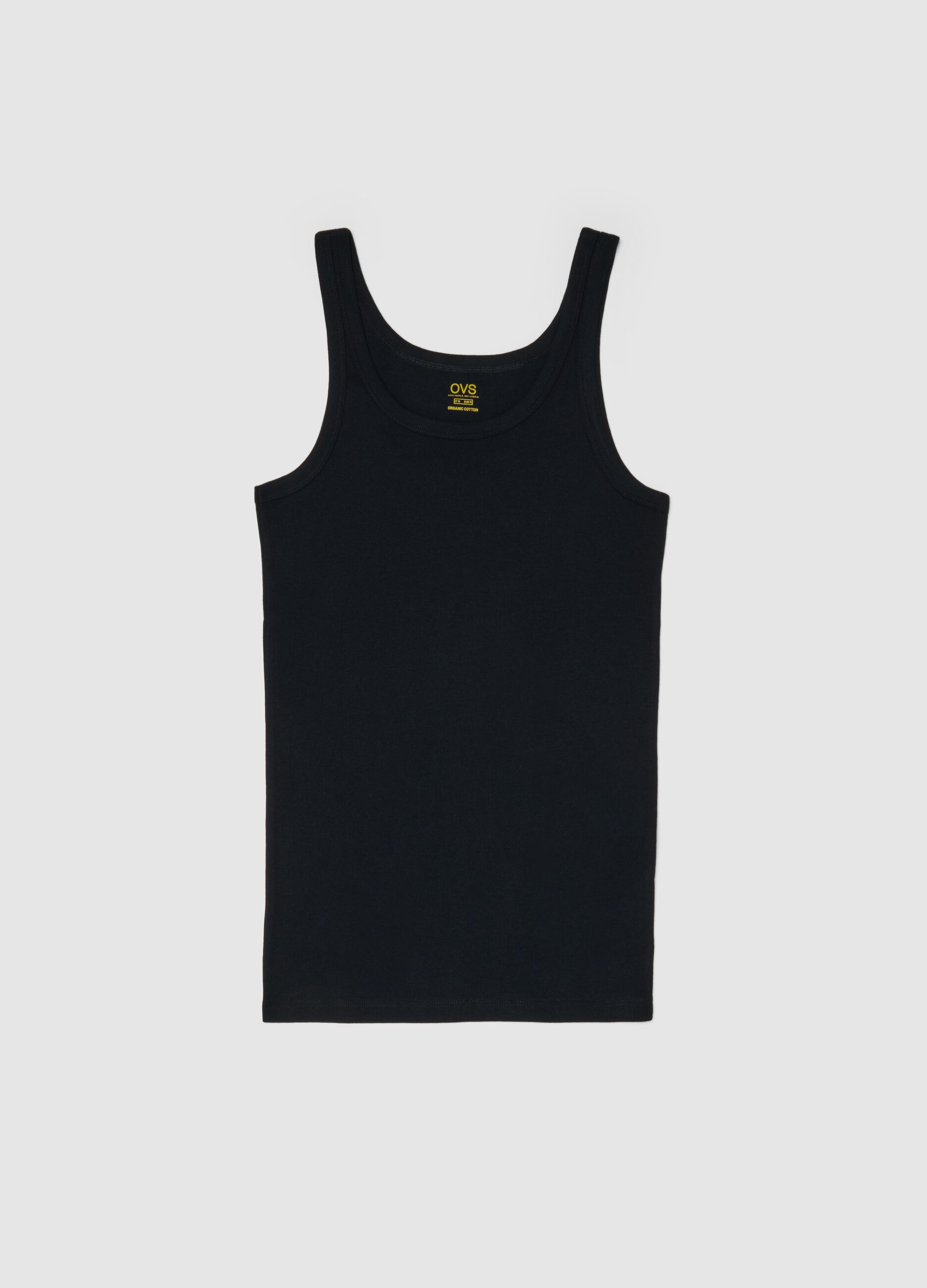 Black pure cotton tank top, regular fit