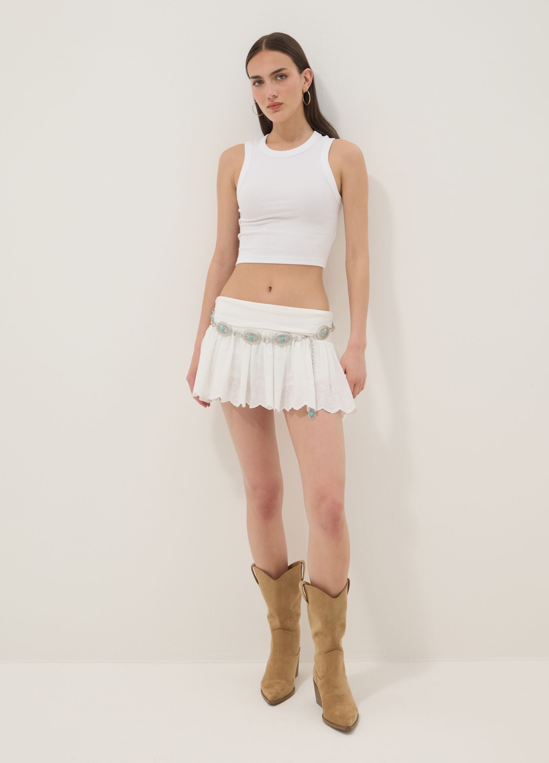 White cropped stretch-cotton tank top