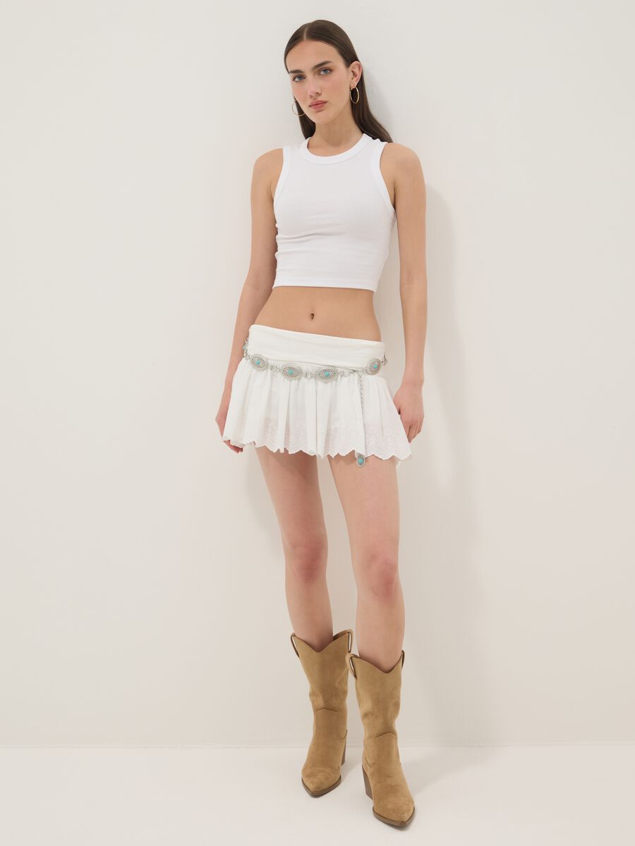 Tank top bianco crop in cotone elasticizzato fitted_2