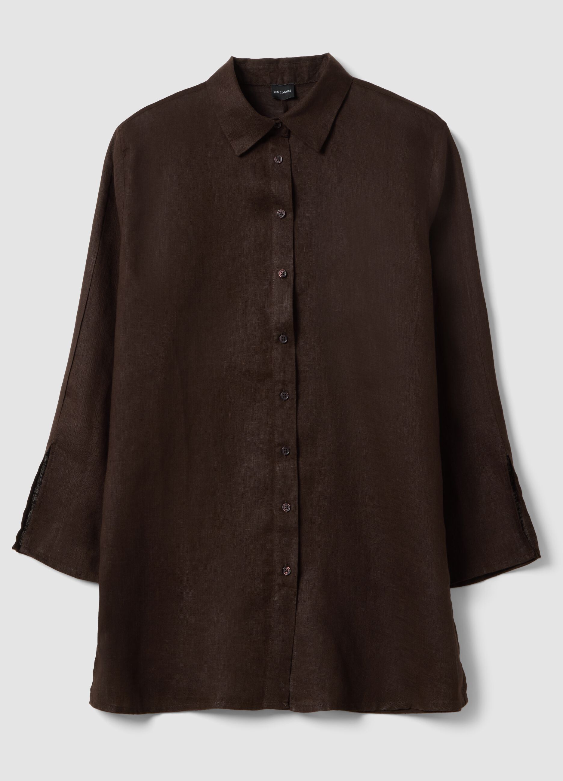 Brown pure linen oversized shirt