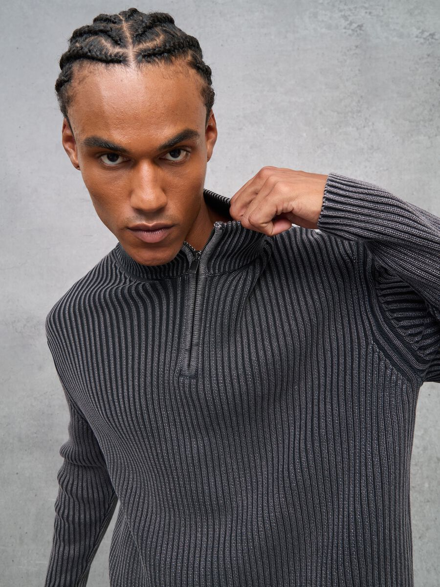 Half-Zip Ribbed Knit Vintage Grey_5