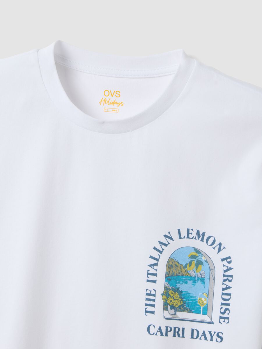 White pure cotton T-shirt with chest print, regular fit_5