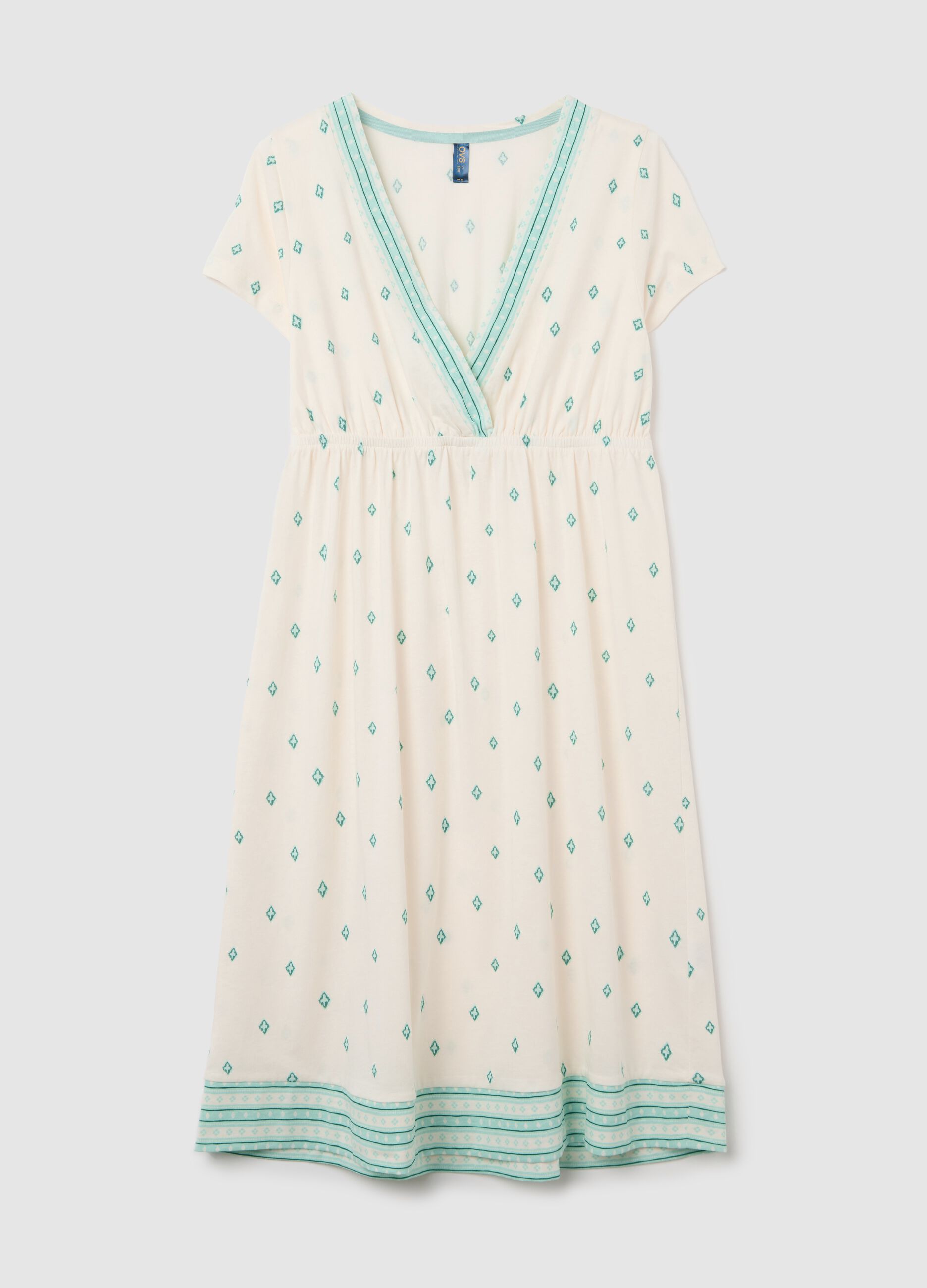 White cotton nightgown with ethnic print