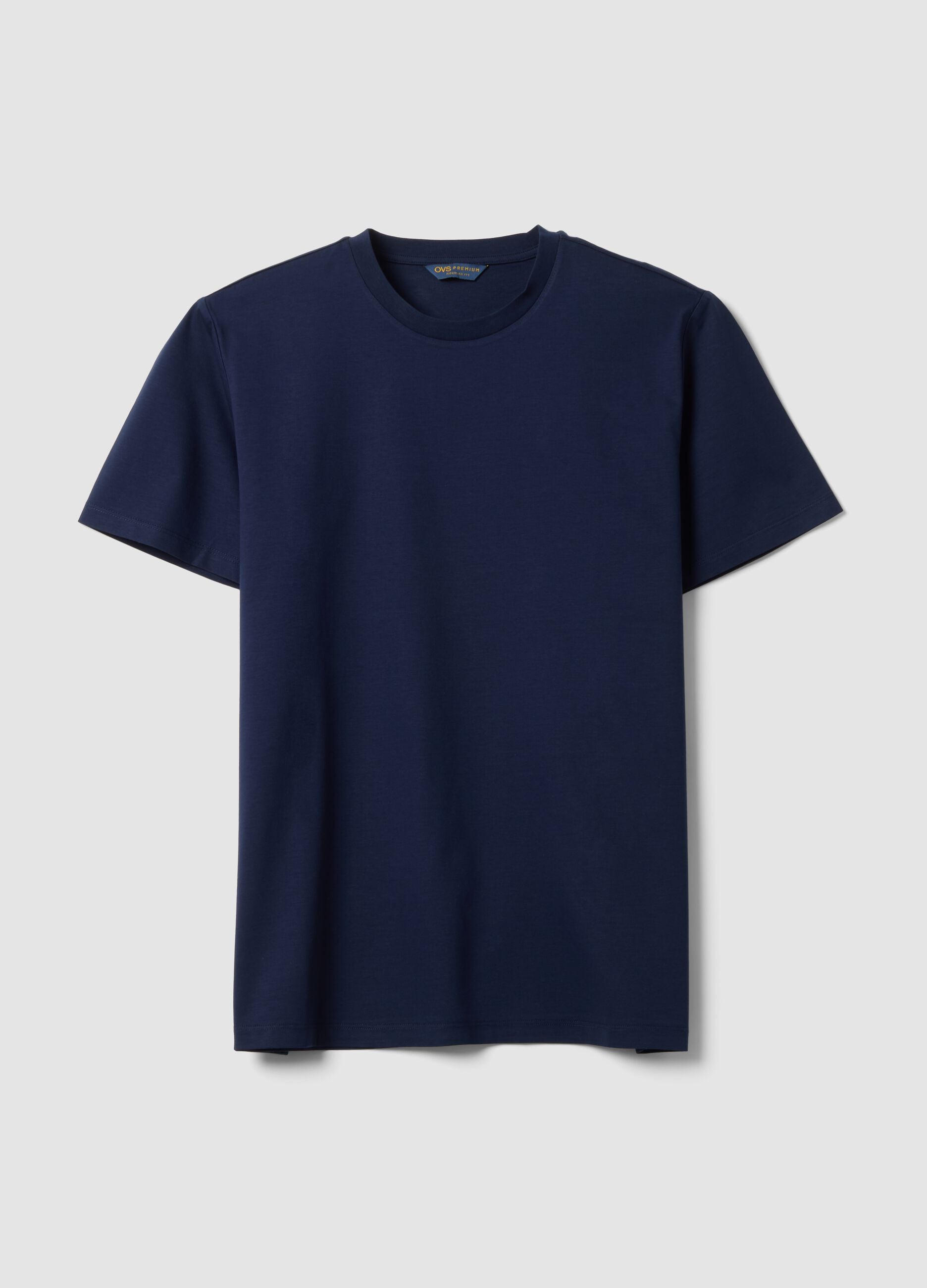 Blue mercerised pure cotton crew-neck T-shirt, regular fit