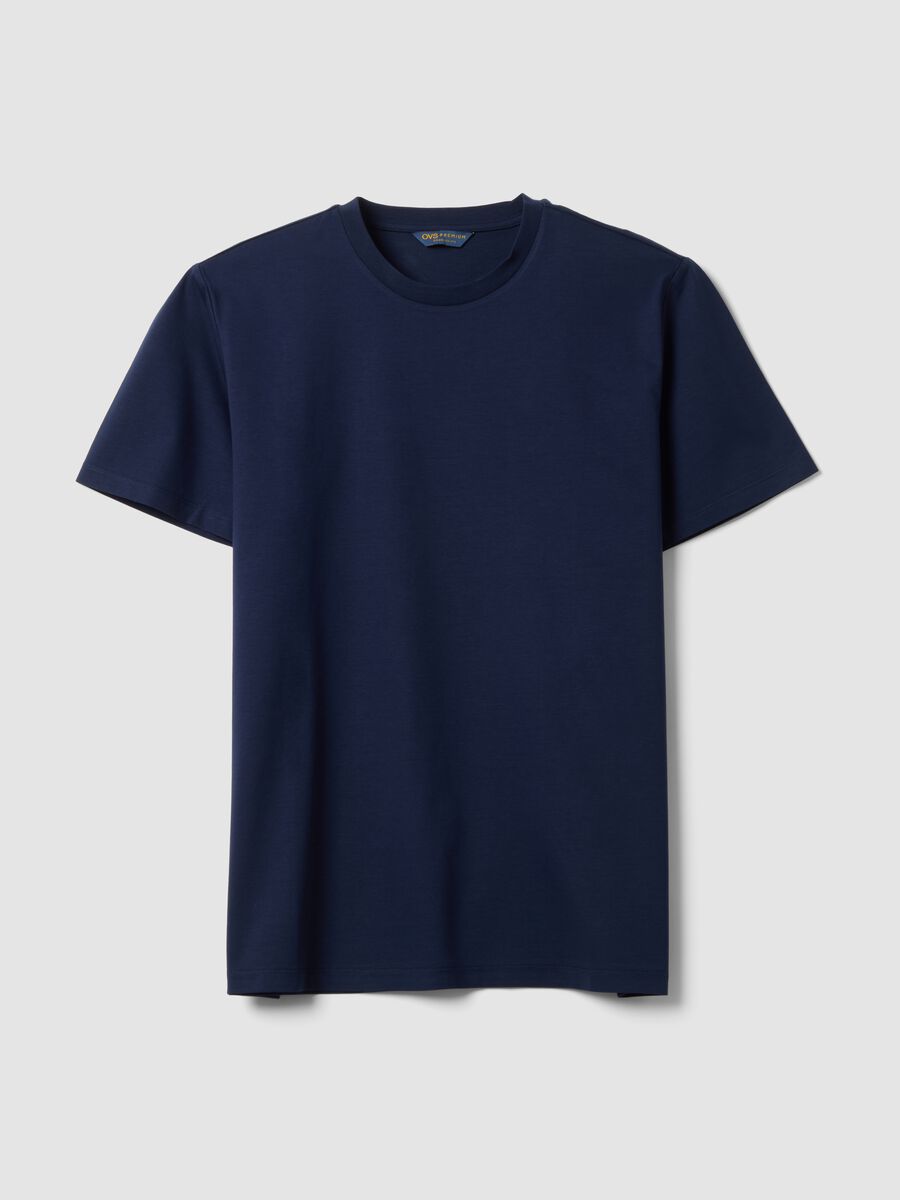 Blue mercerised pure cotton crew-neck T-shirt, regular fit_0