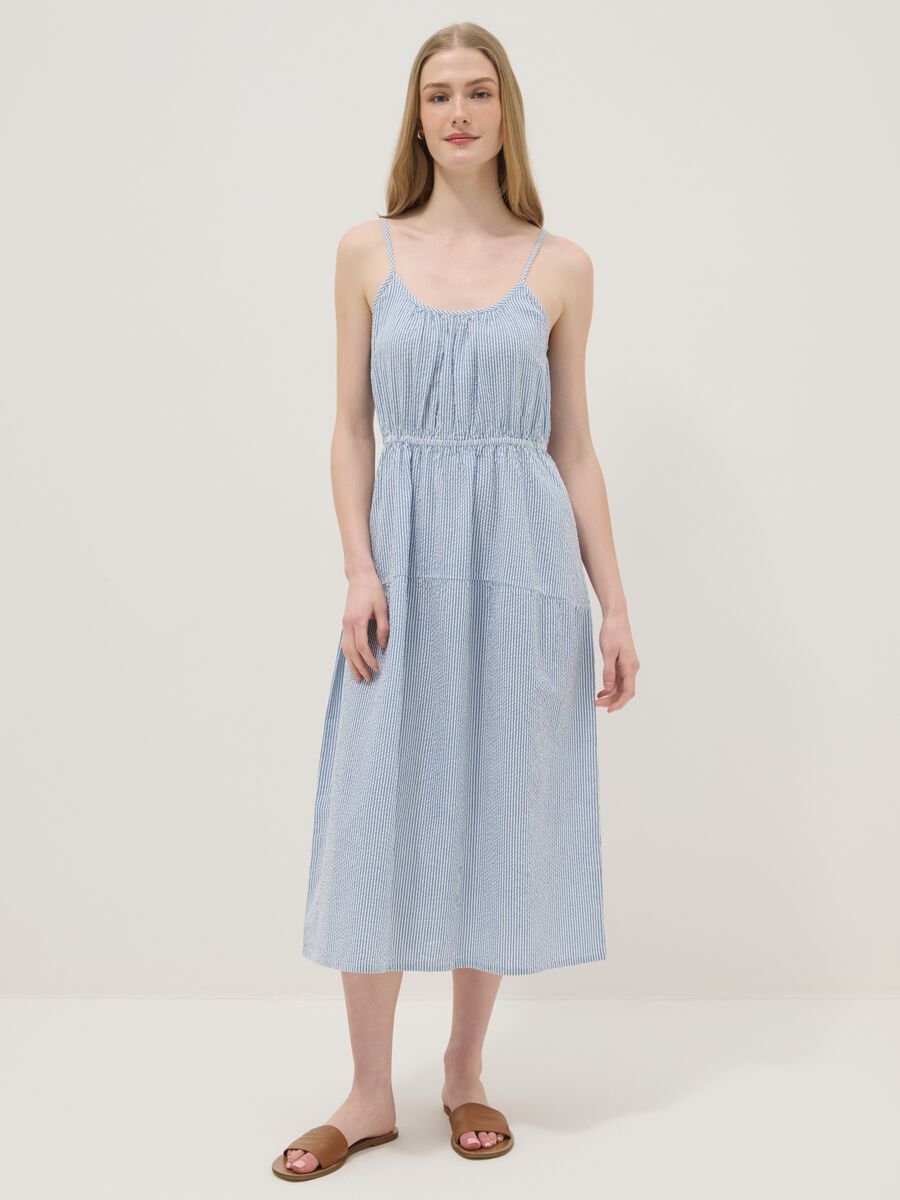 Abito azzurro a righe in puro cotone regular fit con spalline sottili_1