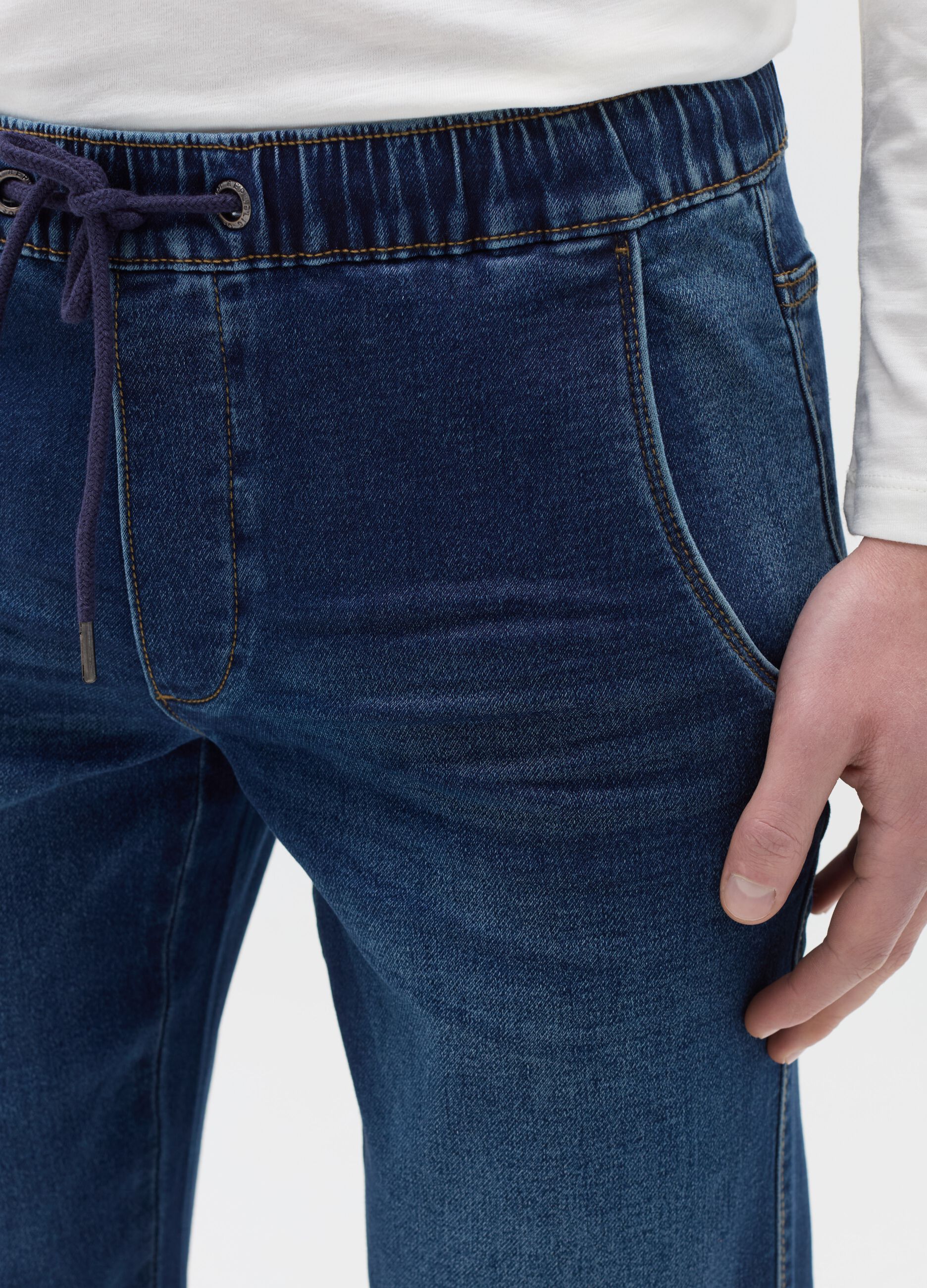 Regular-fit joggers in denim with drawstring