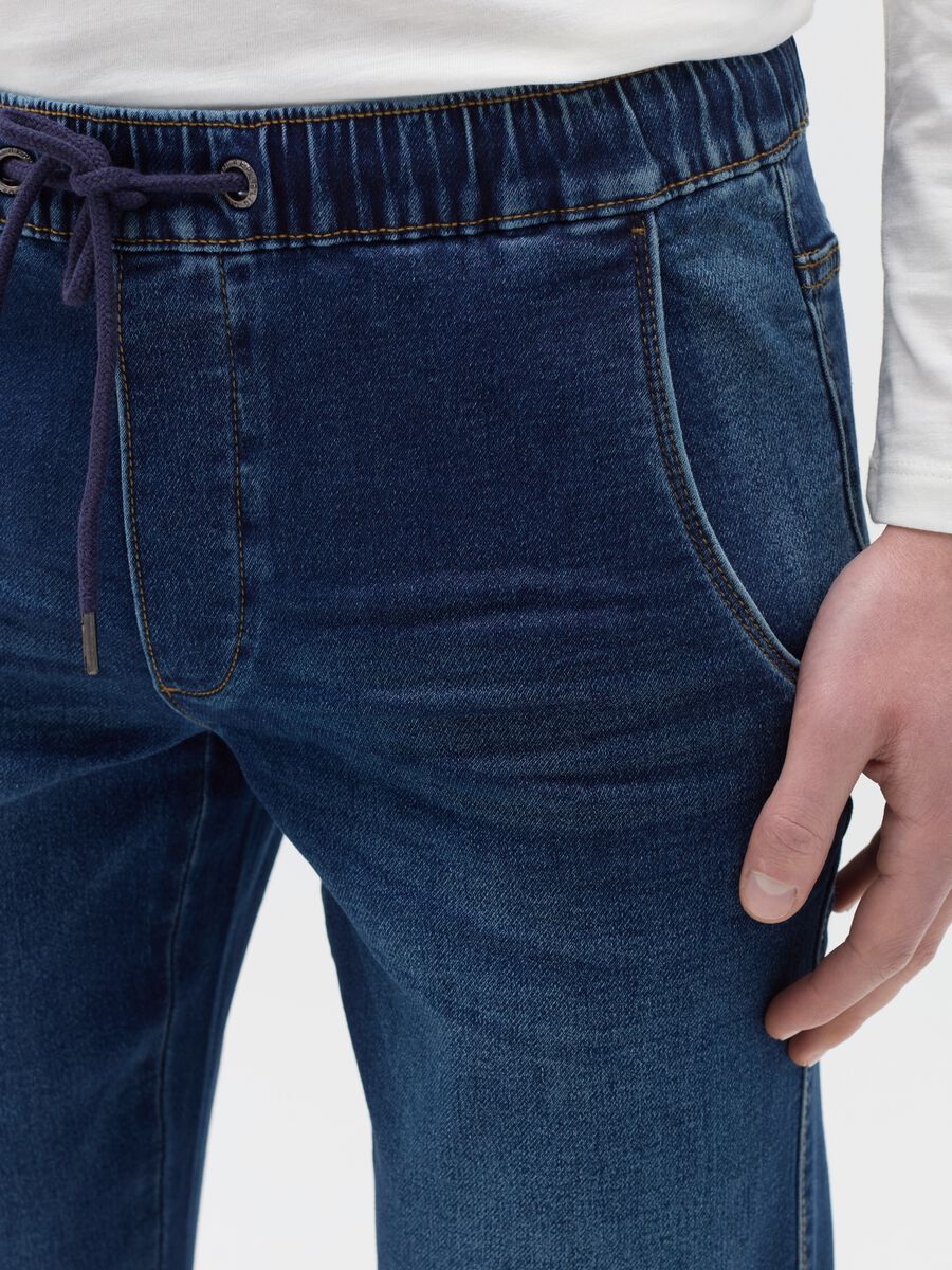 Regular-fit joggers in denim with drawstring_2