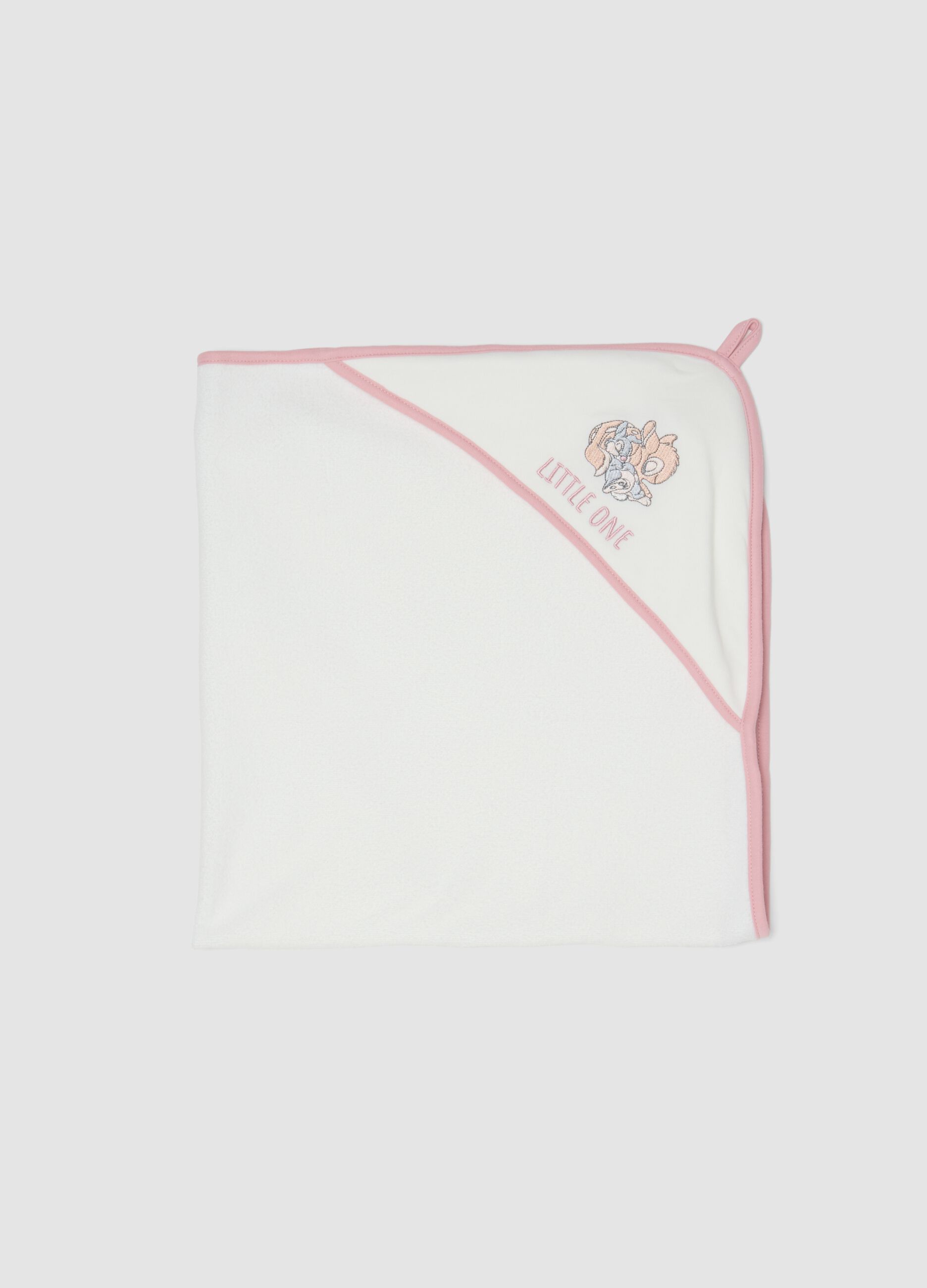 Accappatoio bianco in misto cotone organico con cappuccio e stampa Disney