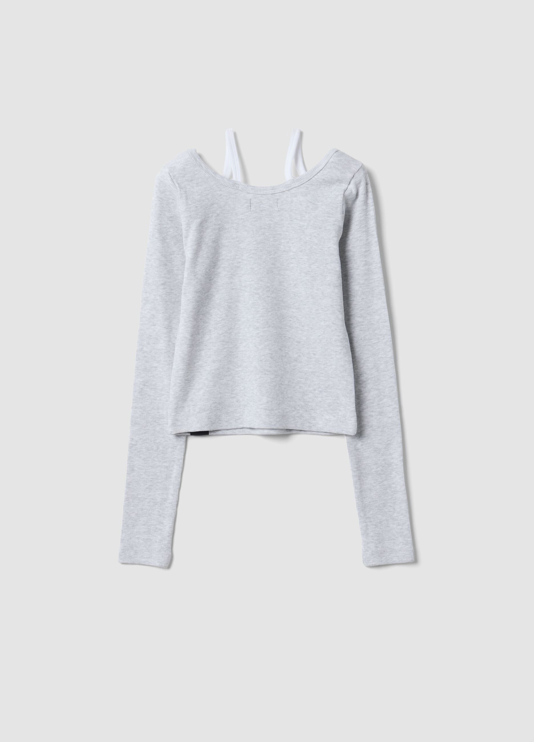 T-shirt grigia in cotone elasticizzato con spalline slim fit