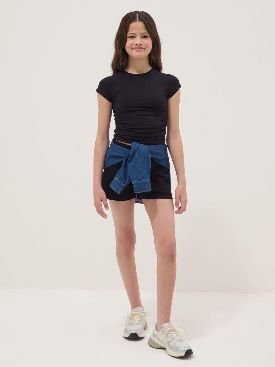 Girls&rsquo; black stretch cotton denim shorts, slim fit_0