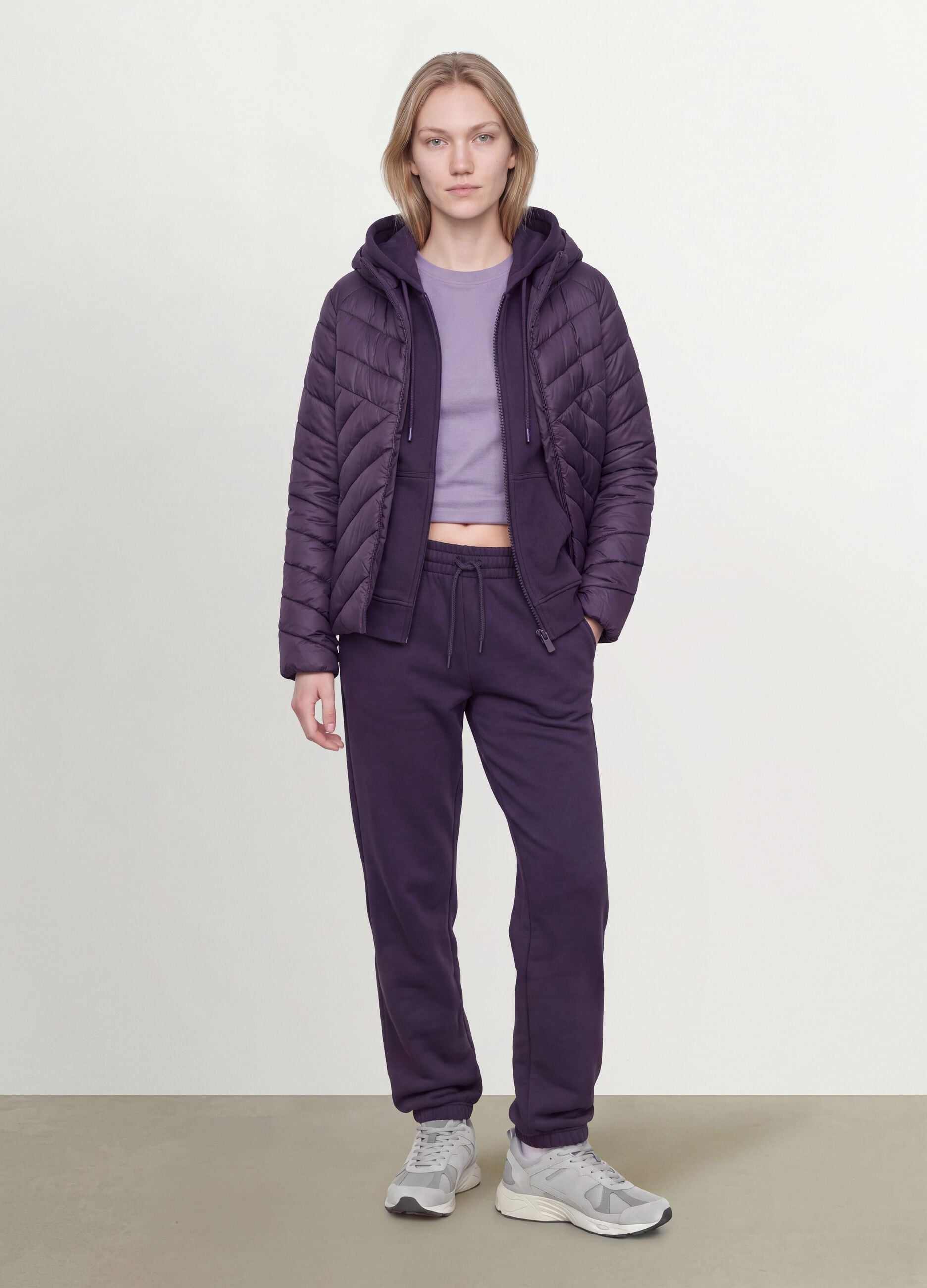 Purple Ultralight Quilted Jacket with Hood and Zip