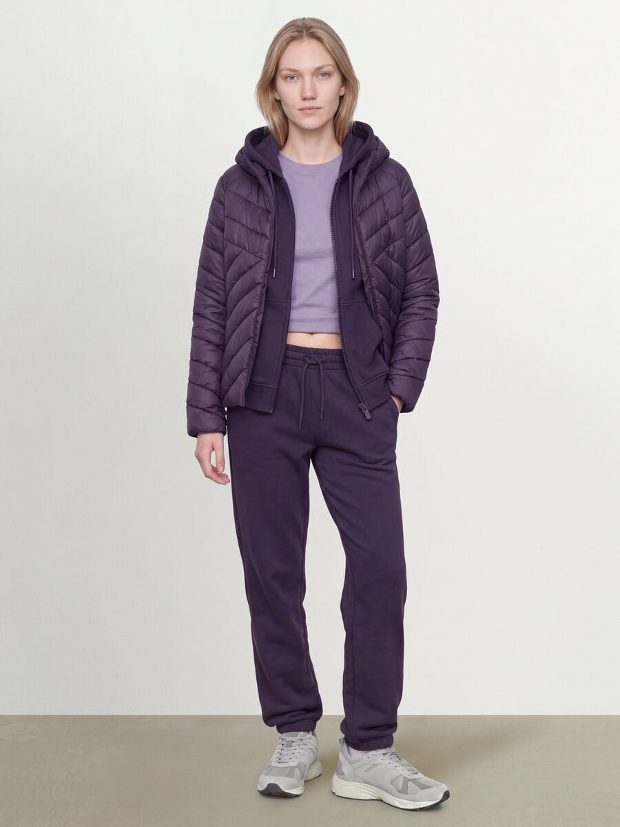 Giacca Ultralight viola trapuntata con cappuccio e zip_1