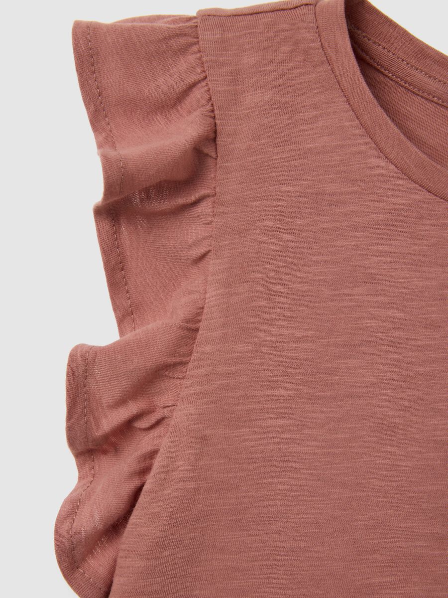 Girls' brown cotton regular-fit cropped top with ruffles_2
