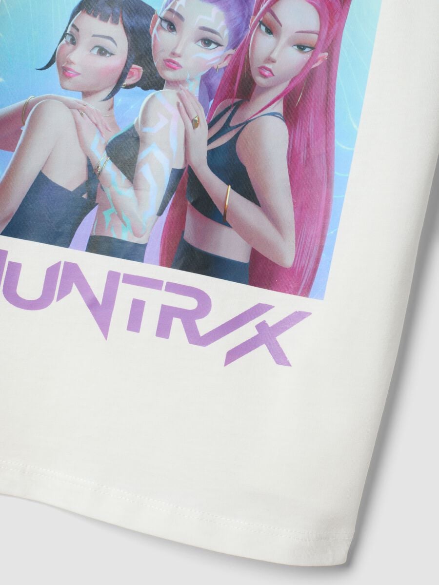 T-shirt bianca in puro cotone con stampa K-Pop Demon Hunters per bambina_3
