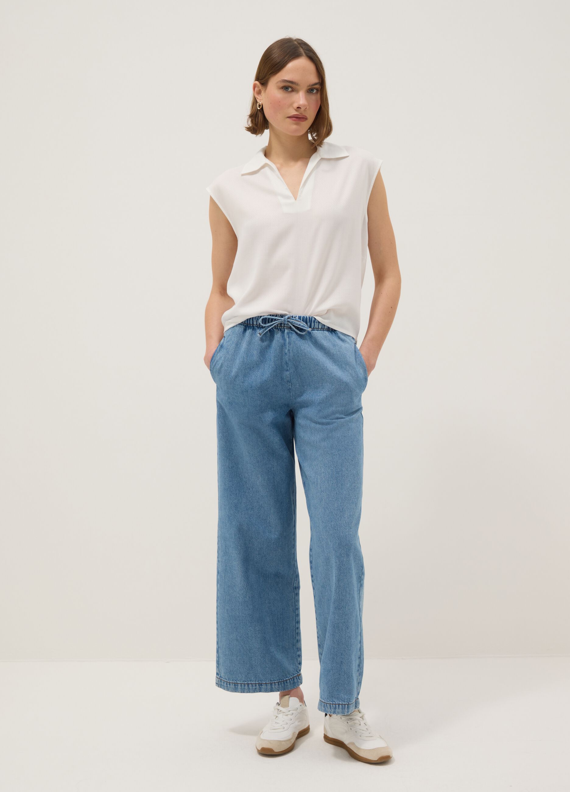 Azure Denim Pure Cotton Jogger Trousers Regular Fit