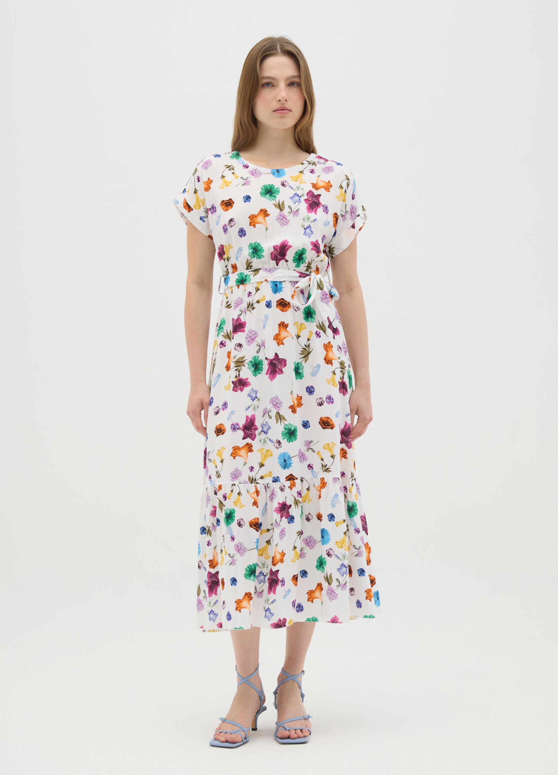 Women's long dress in multicolour viscose with regular fit
