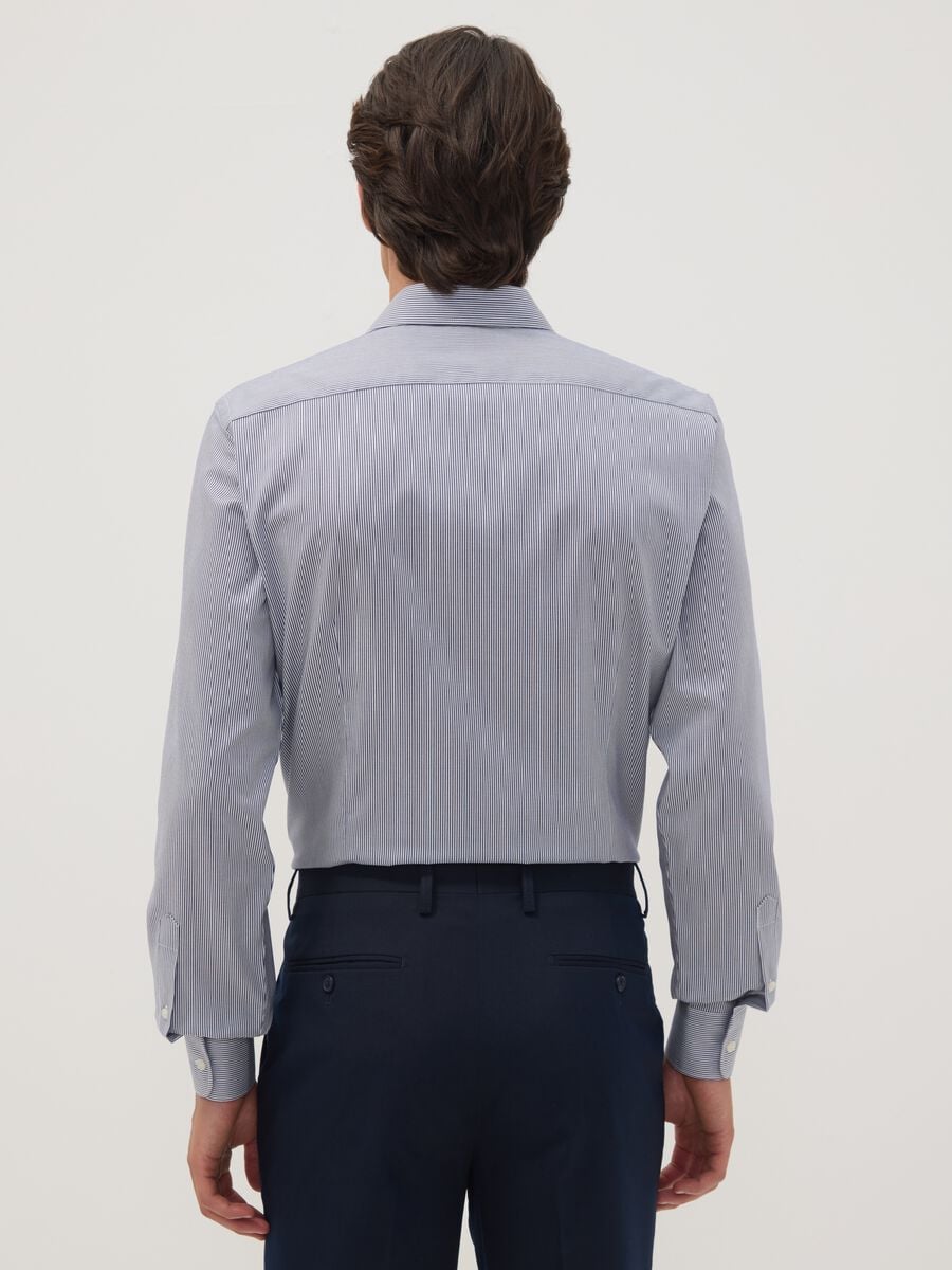 Blue pure cotton striped shirt with French collar, slim fit, non-iron_3