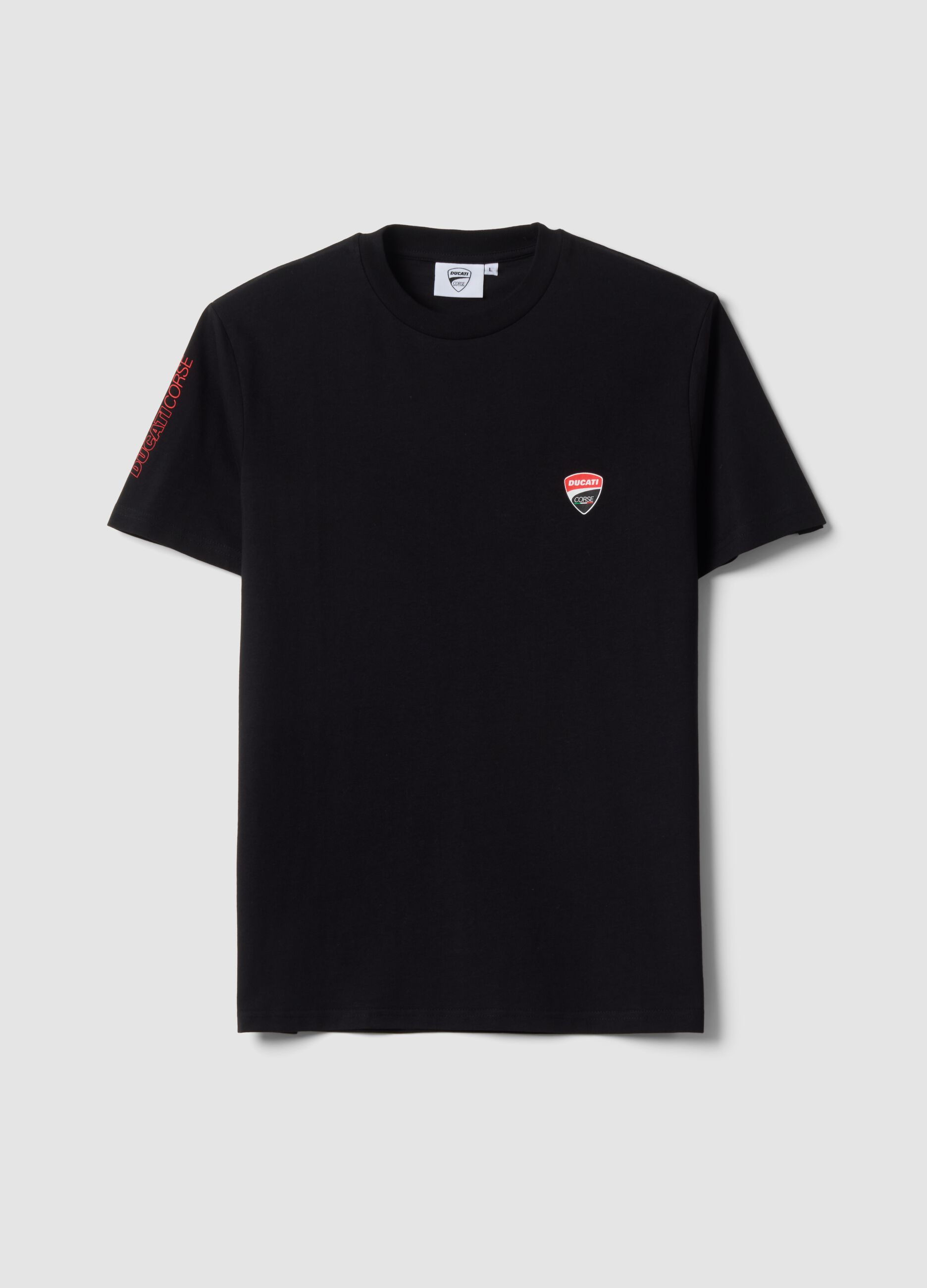 Black pure cotton T-shirt with Ducati print, regular fit