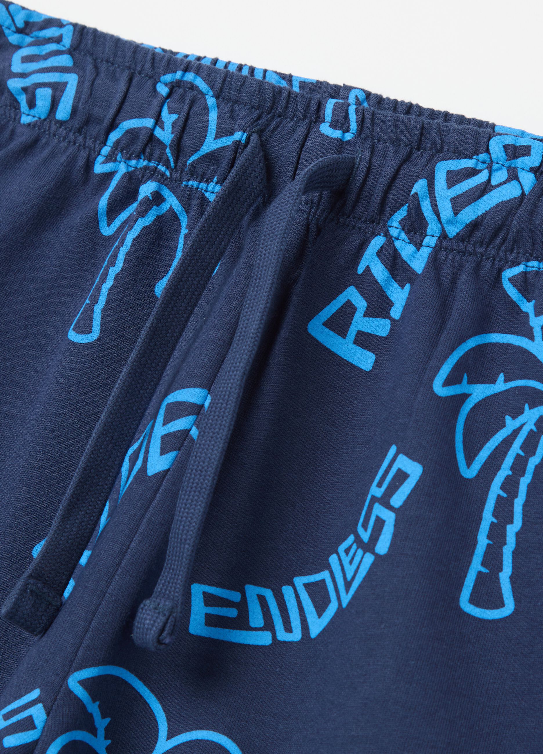 Two-pack blue and beige shorts in cotton with drawstring