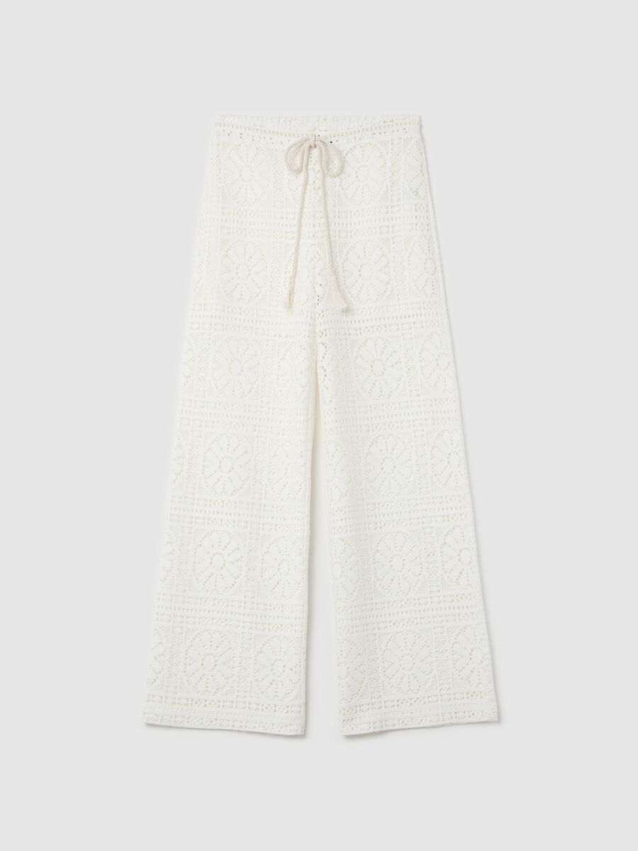 White wide-leg trousers in lace_4