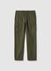 Green regular fit cotton and linen cargo trousers_4