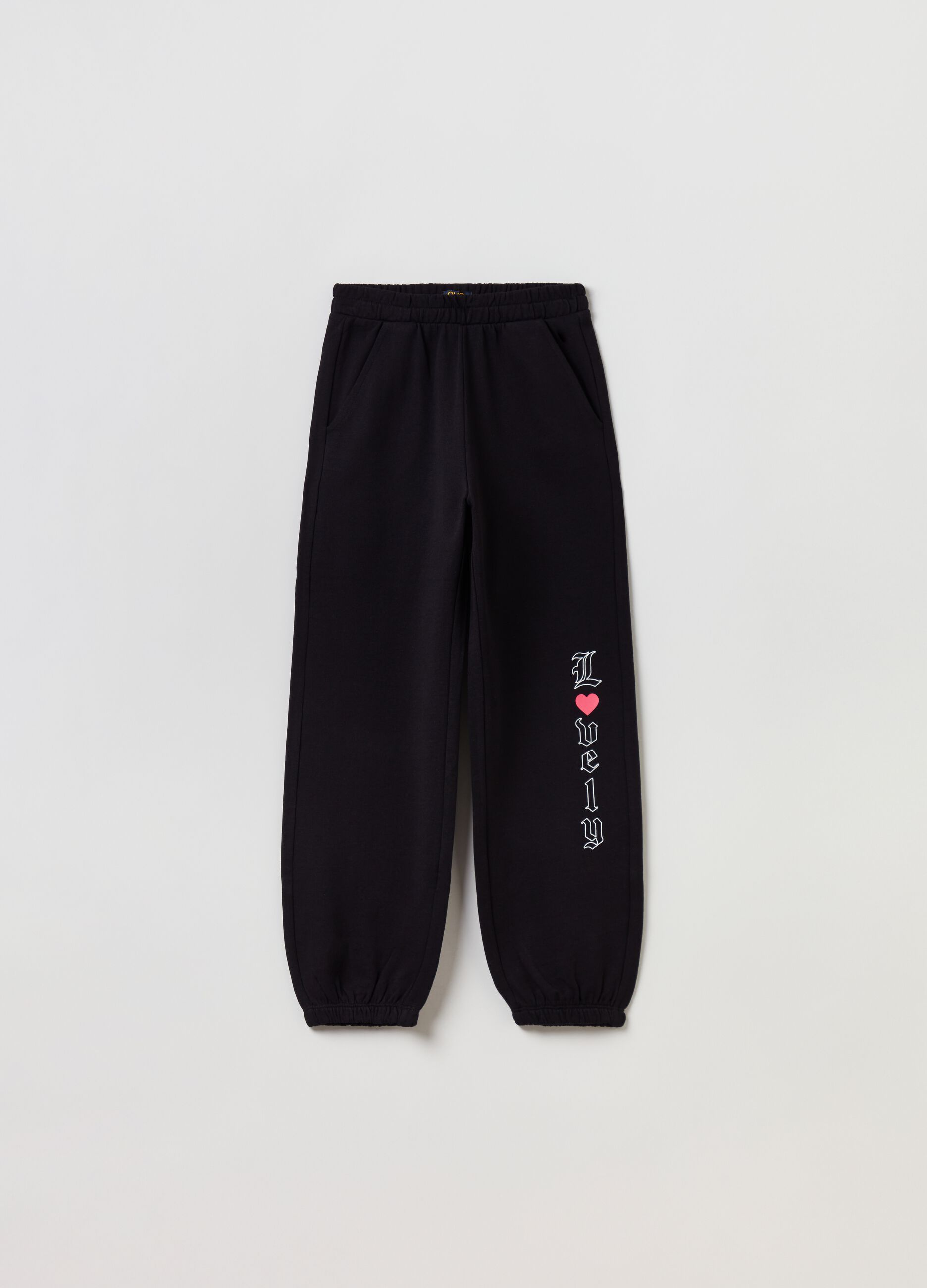 Joggers in felpa stampa lettering e cuore_0