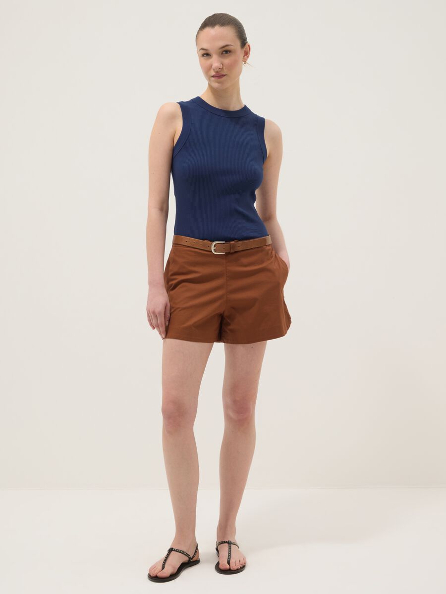 Blue fitted ribbed stretch-cotton tank top_2