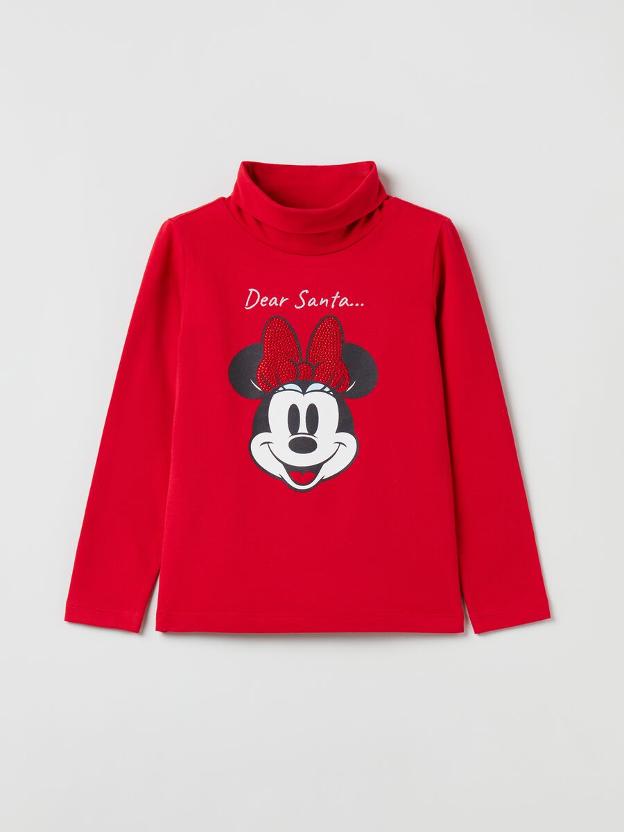 T-shirt a collo alto con stampa Minnie_0