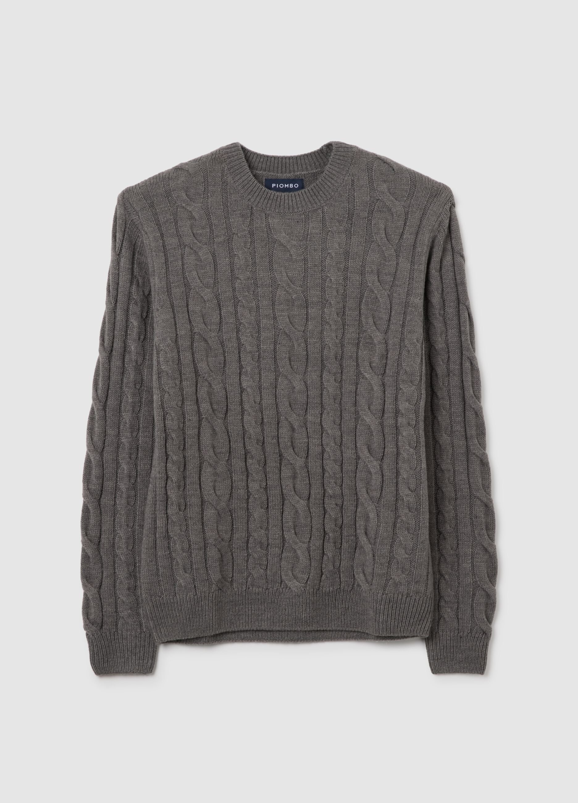 Maglione a girocollo grigio regular fit con lavorazione a trecce