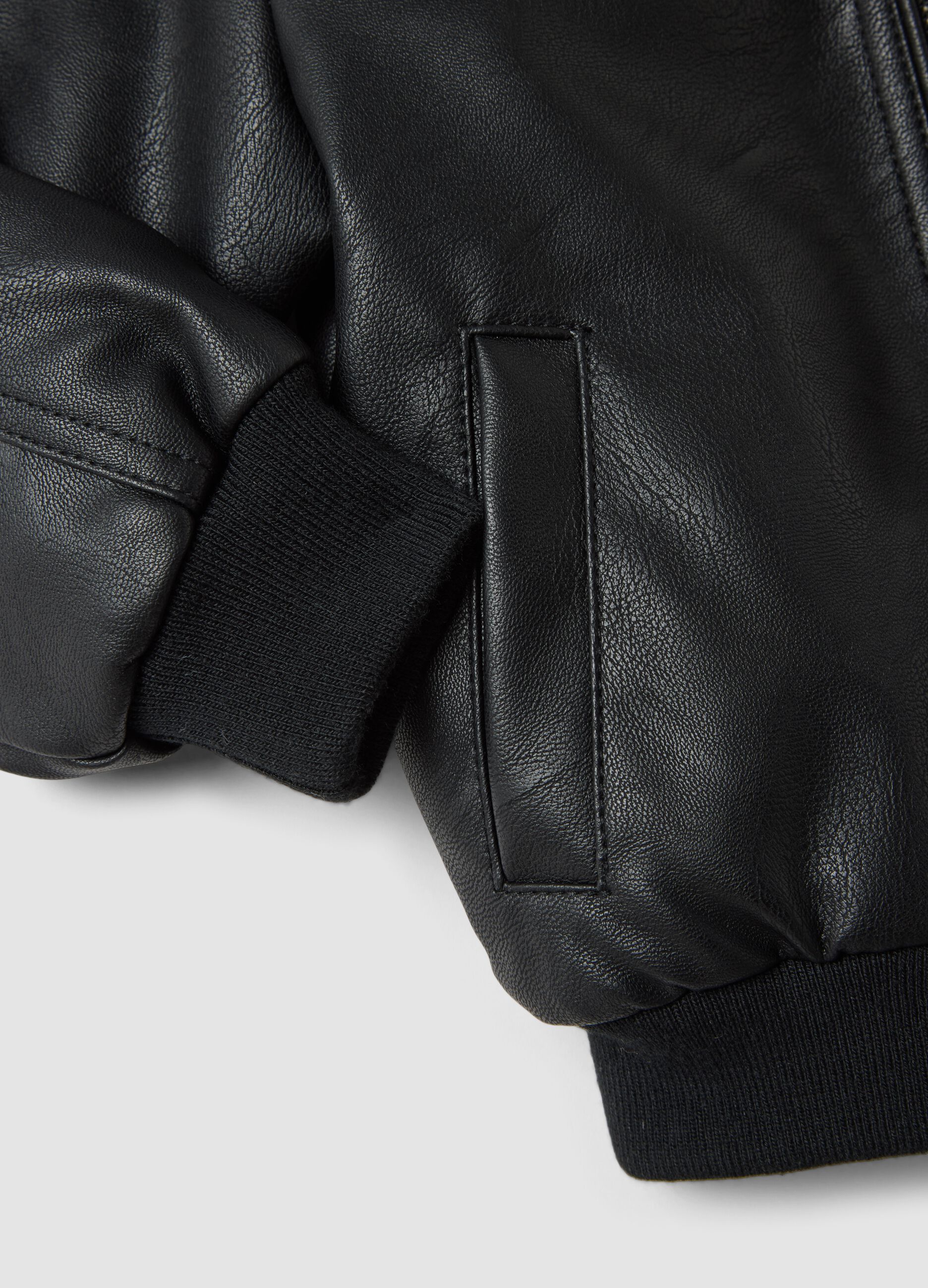 Black padded hooded zip-up bomber jacket for boys