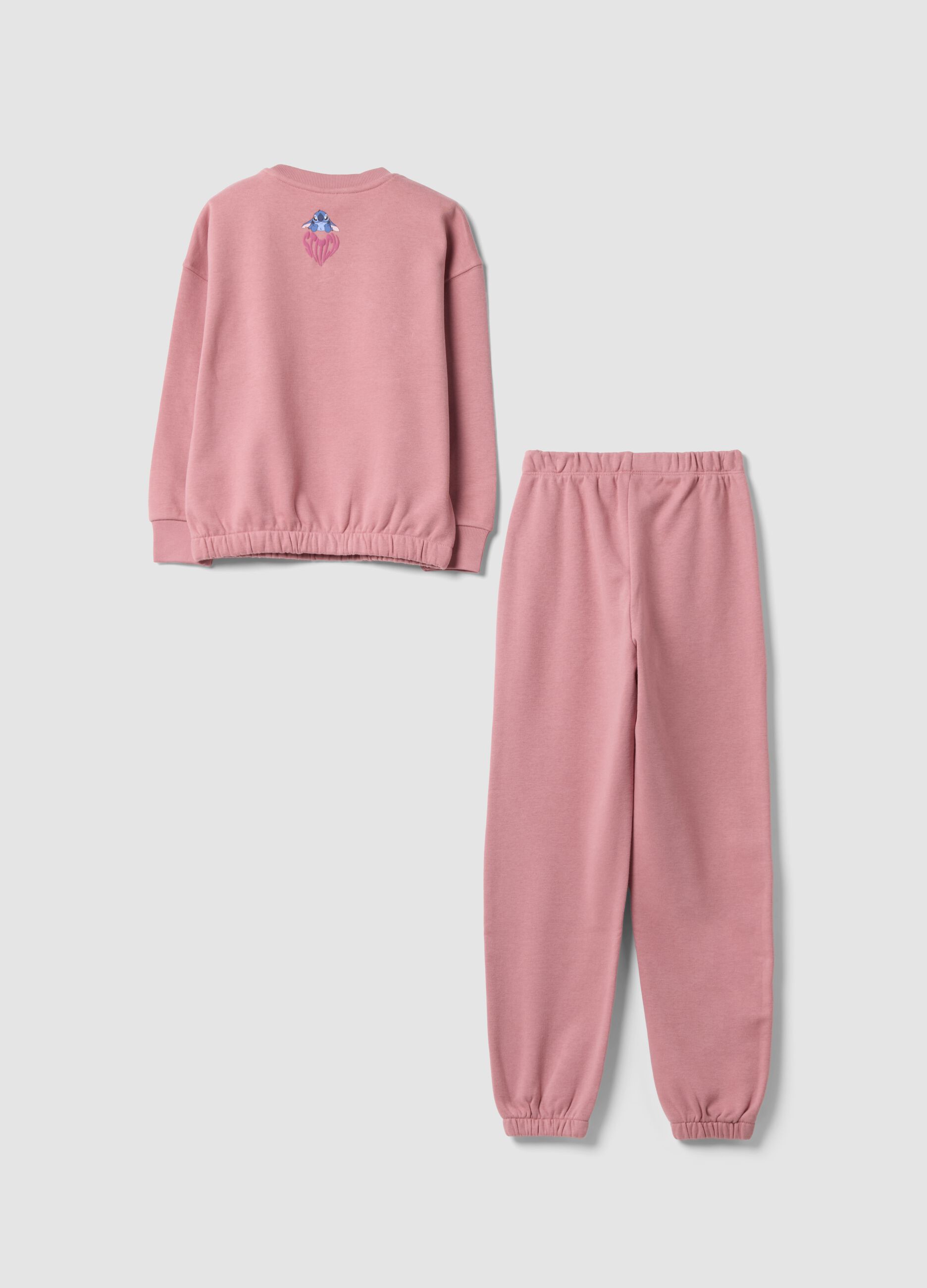 Tuta rosa in misto cotone con girocollo e stampa Stitch
