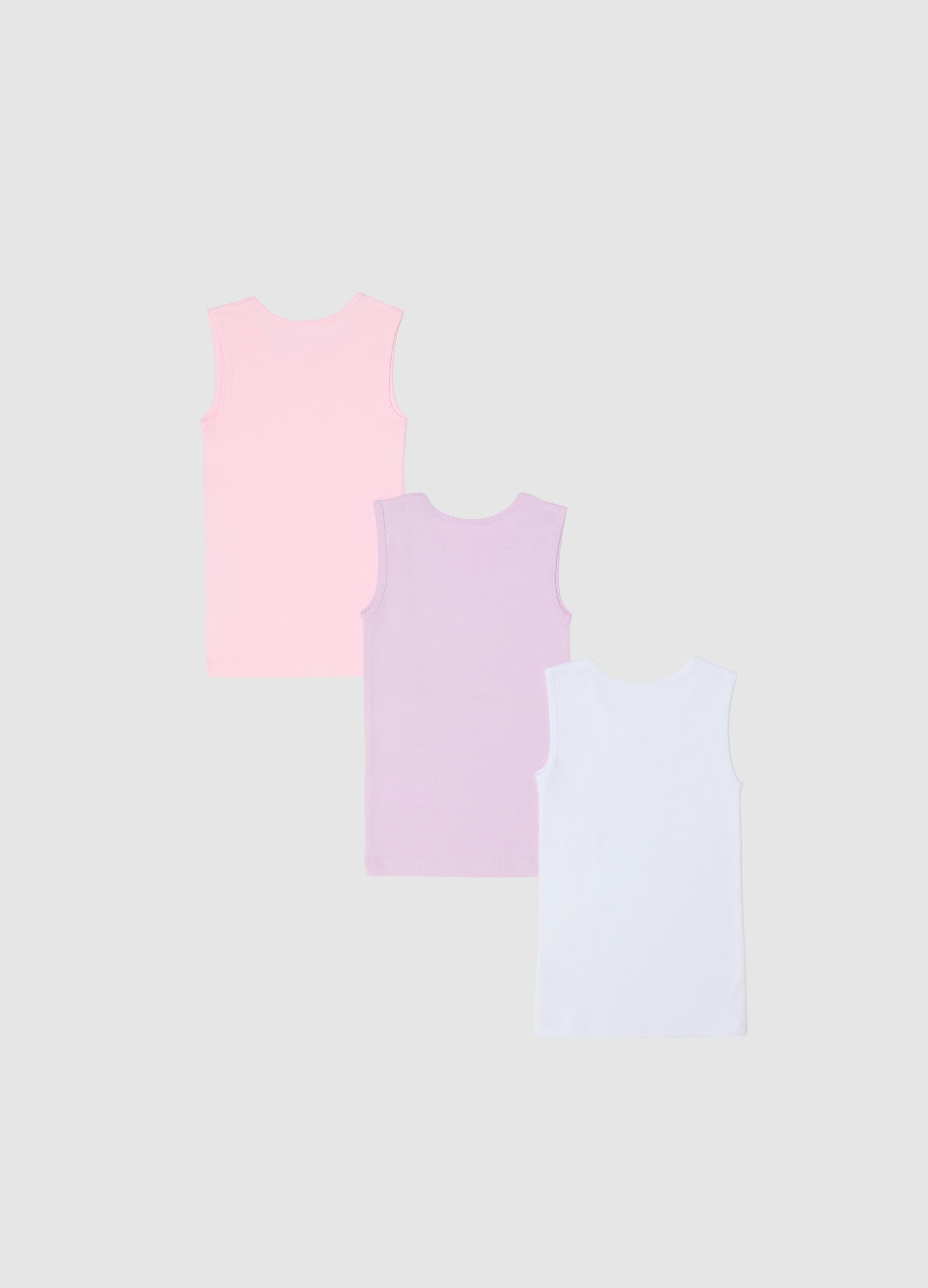 Three-pack pink and white vests in organic cotton with bow