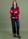 Maglia rossa in misto lana a righe con colletto polo_1