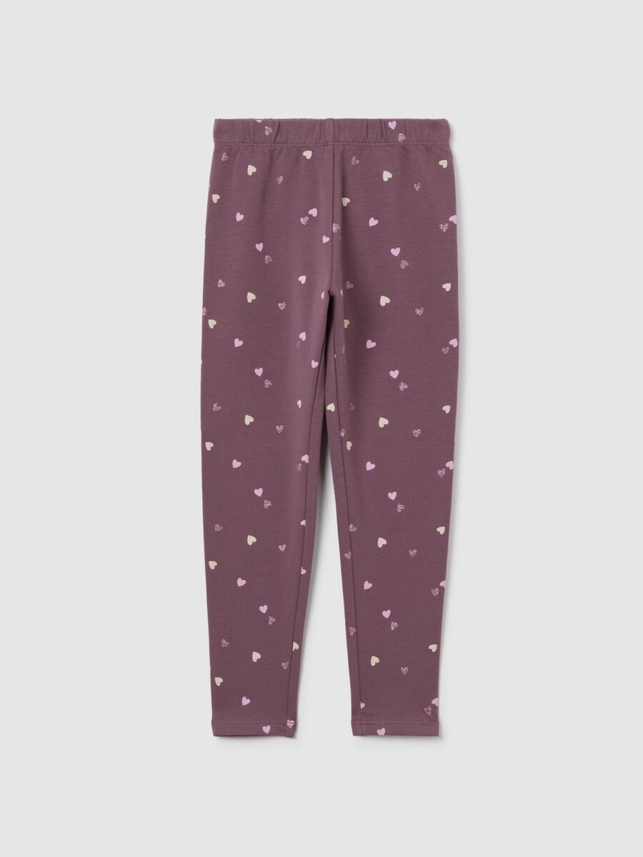 Purple Stretch Cotton Leggings with Heart Prints_0