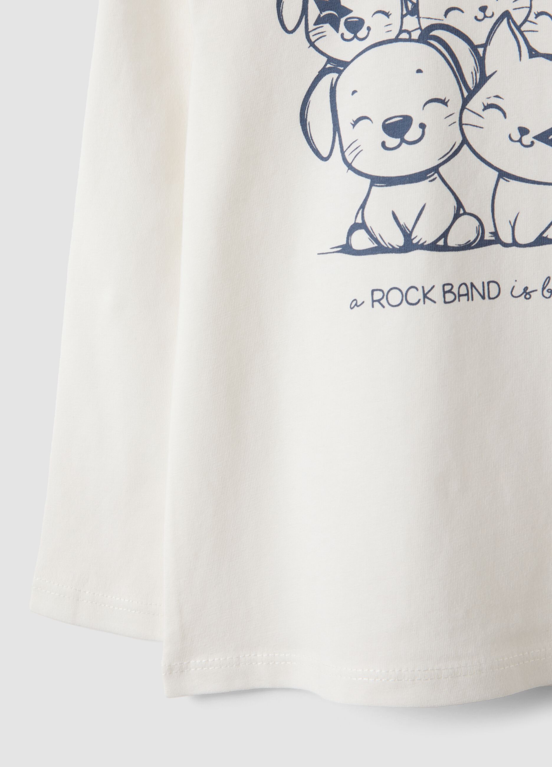 Maglietta bianca in puro cotone organico con stampa animaletti per bimba