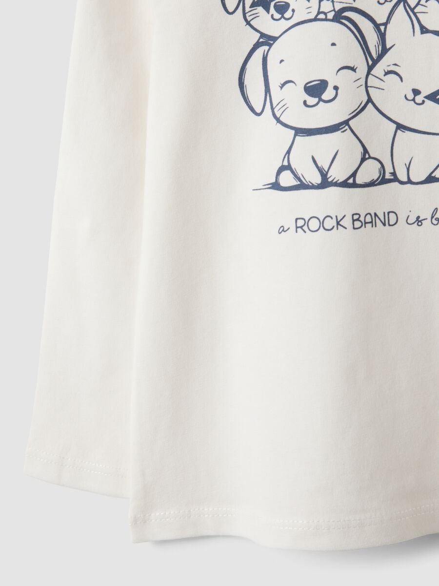 White organic cotton T-shirt with cute animal print for baby girl_3
