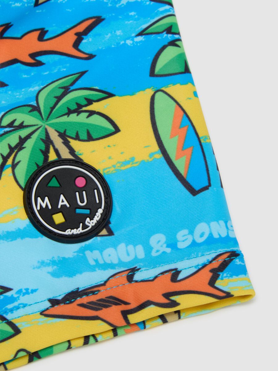 Children's swimsuit in multicoloured stretch fabric with tropical print_3