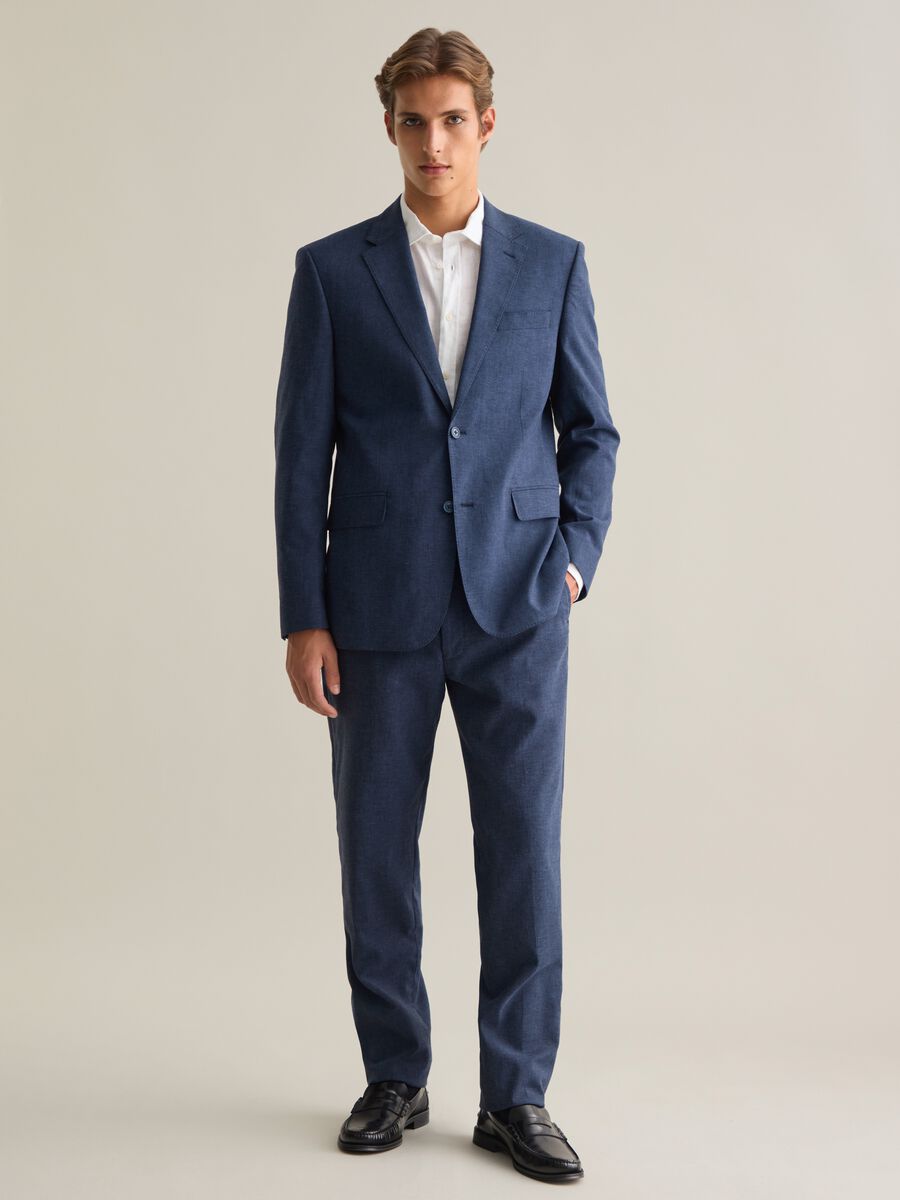Men's Blue Linen Blend Slim Fit Blazer_1