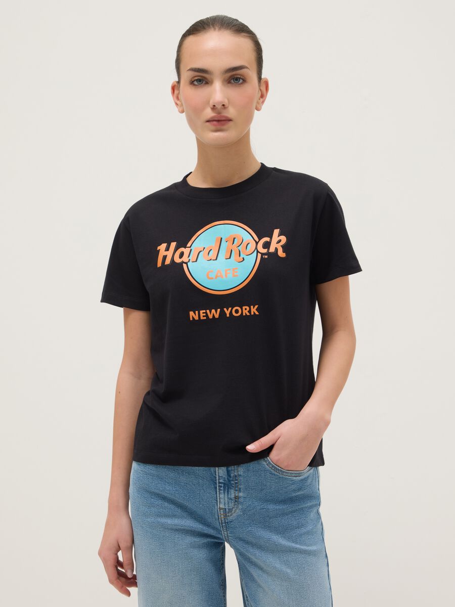 Black pure cotton regular fit T-shirt with Hard Rock Cafe logo_0