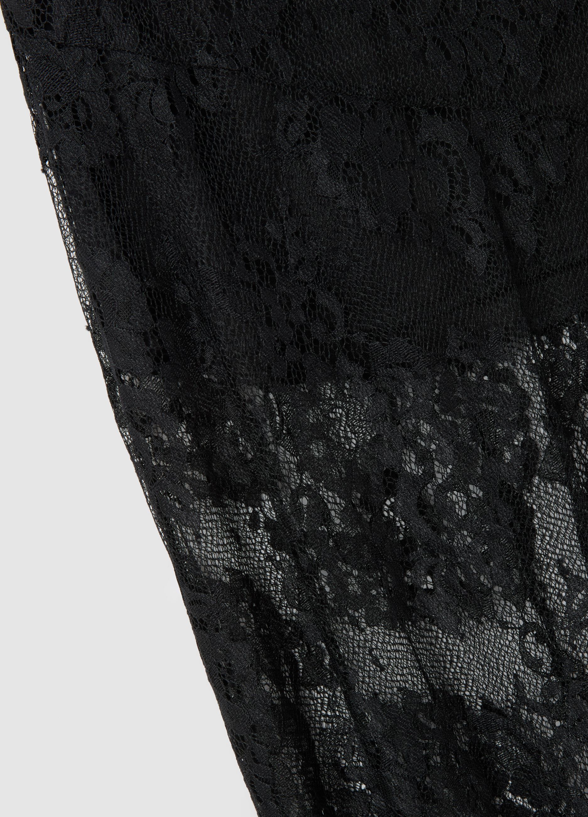 Long black skirt with lace details