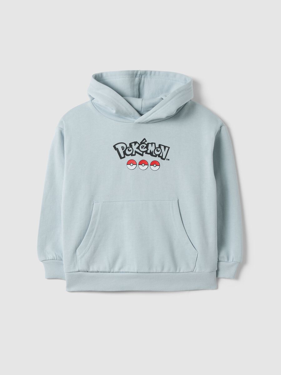 Felpa in misto cotone azzurra per bambino con stampa Pikachu_0