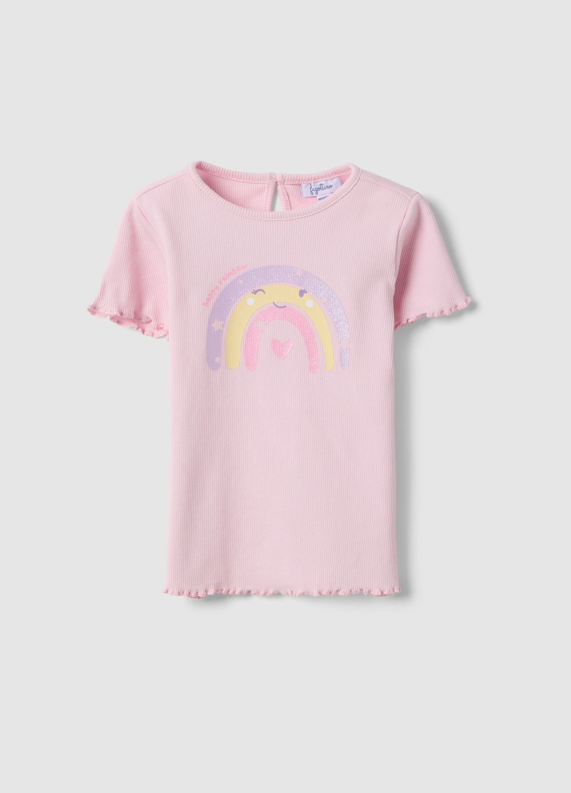 Pink Stretch Cotton T-Shirt for Girls with Designs