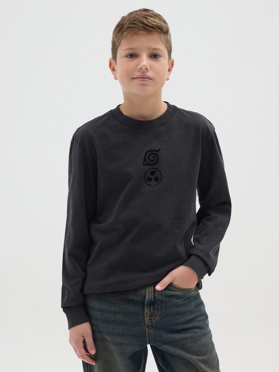 Maglia da ragazzo in puro cotone nero vestibilità over_0