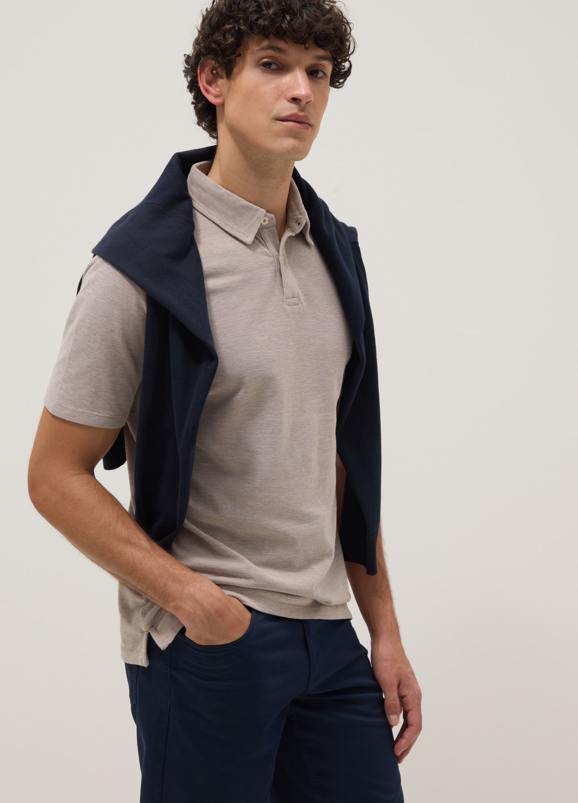 Polo beige in puro cotone a maniche corte