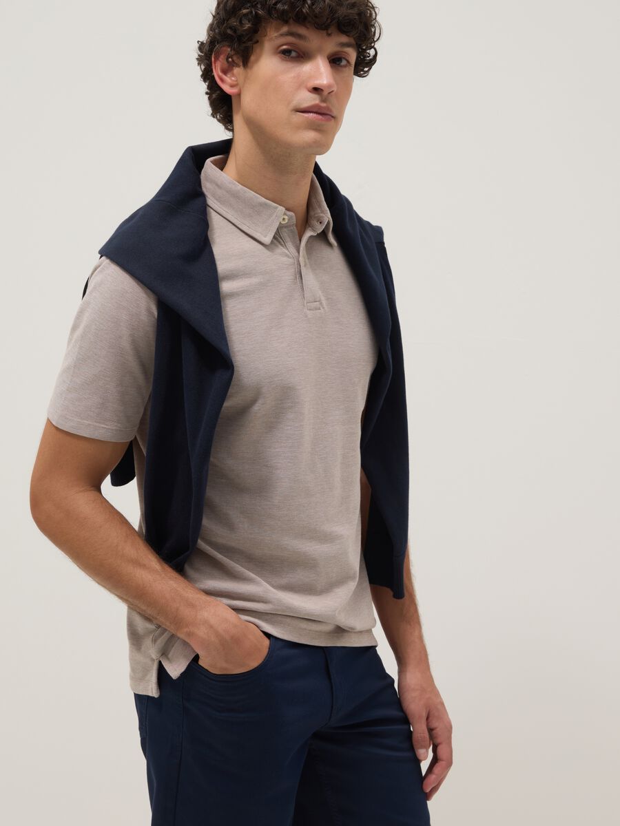 Polo beige in puro cotone a maniche corte_0