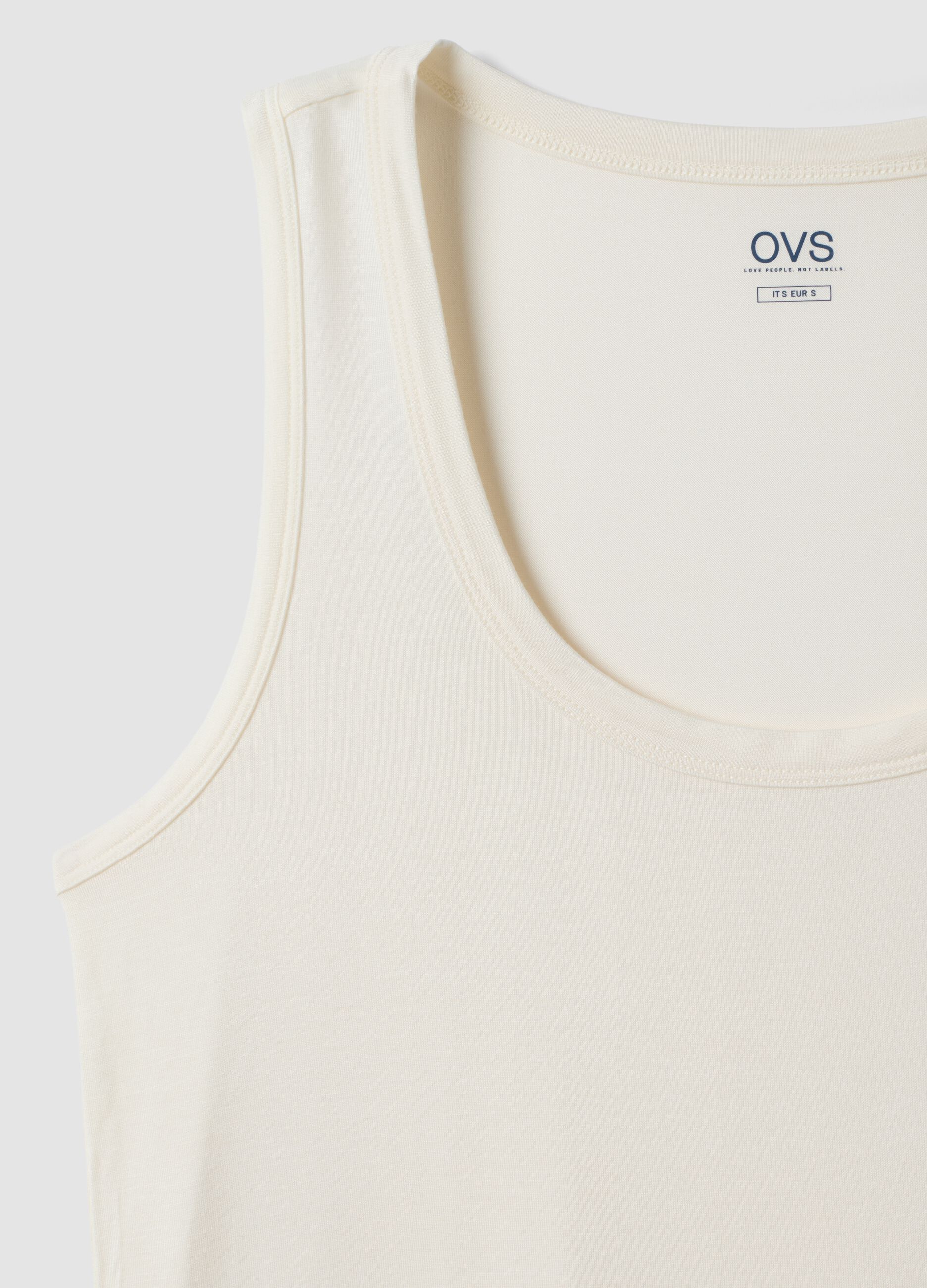 White stretch viscose tank top, regular fit