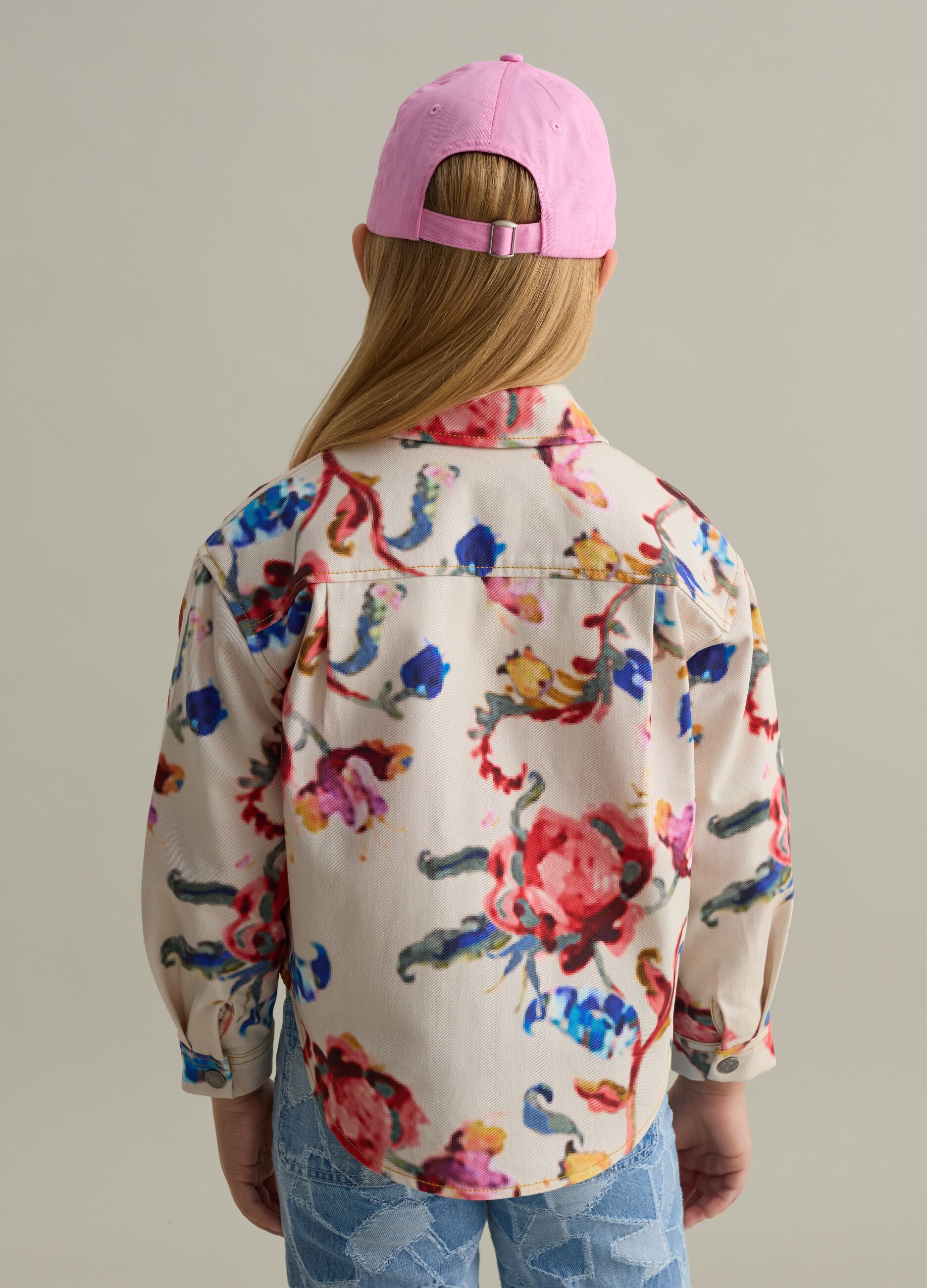 Cotton shacket with floral pattern