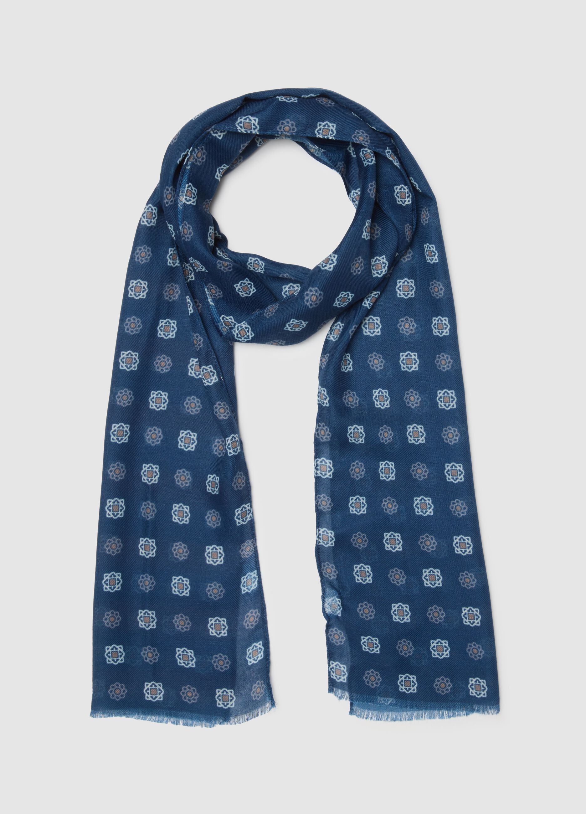Blue scarf with geometric patterns